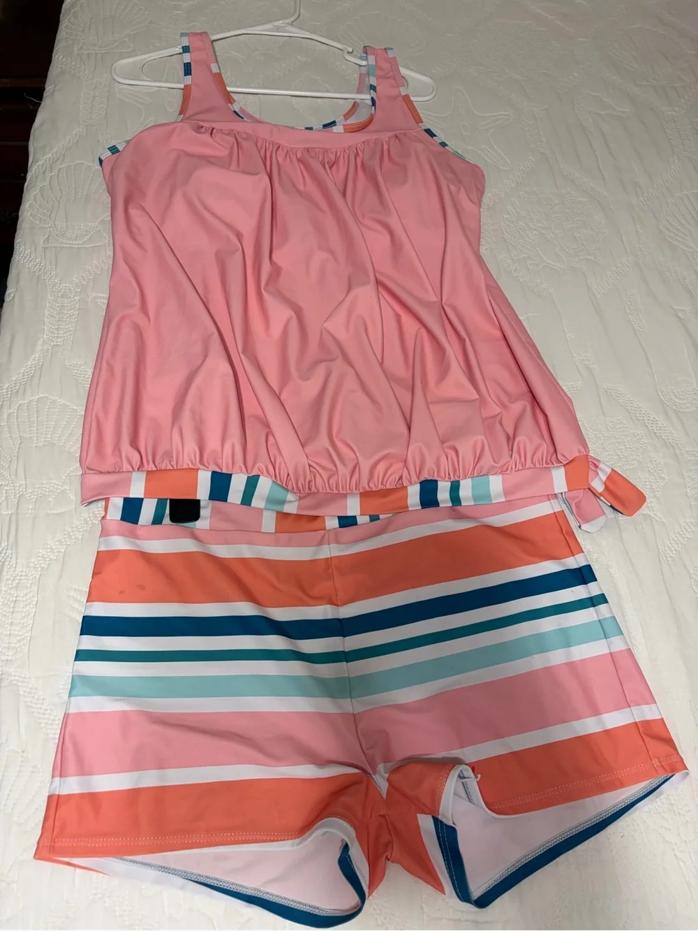 Women's Pink Striped Tankini Swim Set